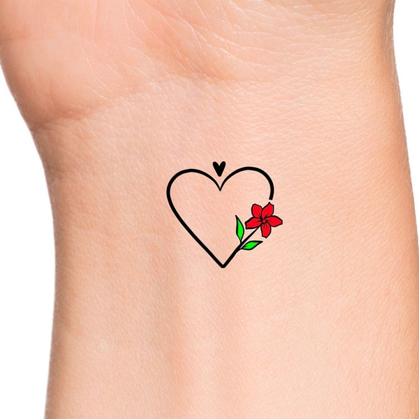 Heart Flower Temporary Tattoo