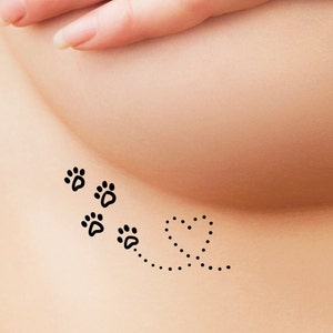 Paw Prints Heart Temporary Tattoo
