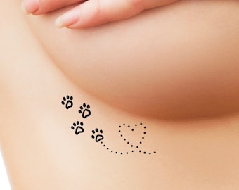 Paw Prints Heart Temporary Tattoo