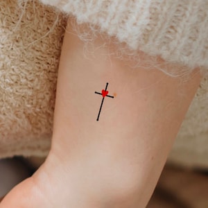 Little Cross Heart Temporary Tattoo / Religious Tattoo