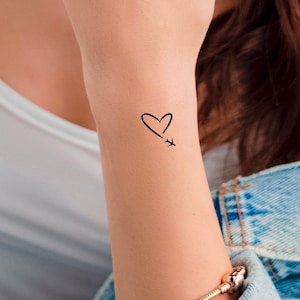 Airplane Heart Temporary Tattoo / Plane Tattoo