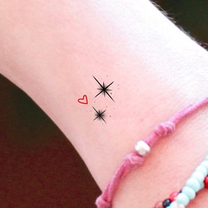 Black Stars Heart Temporary Tattoo