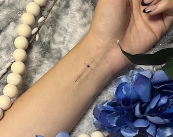 Thin Line Cross Heart Temporary Tattoo