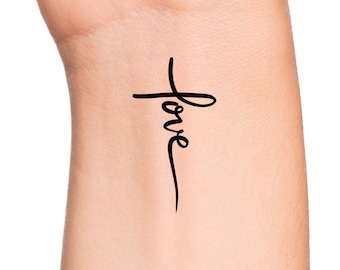Love Cross Temporary Tattoo / Religious Tattoos