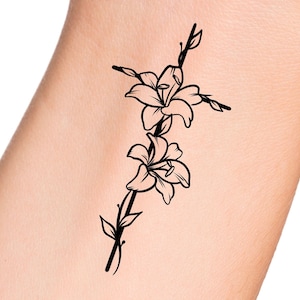 Floral Cross Temporary Tattoo / lily tattoo / religious tattoo / flower cross