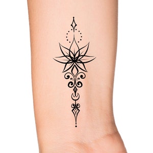 Lotus Unalome Arrow Temporary Tattoo