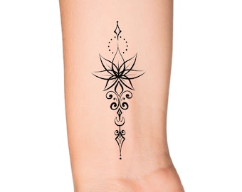 Lotus Unalome Arrow Temporary Tattoo