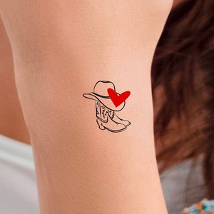 Cowboy Boot Hat Heart Temporary Tattoo