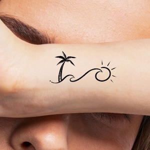 Palm Tree Sun Wave Temporary Tattoo