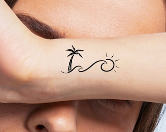 Palm Tree Sun Wave Temporary Tattoo