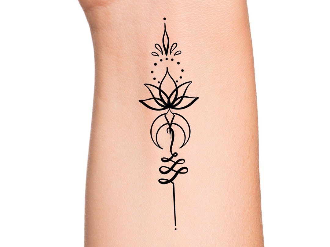 Lotus Moon Unalome Temporary Tattoo Etsy