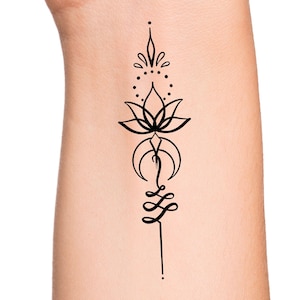 Lotus Moon Unalome Temporary Tattoo