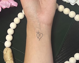 Cross Heart Temporary Tattoo