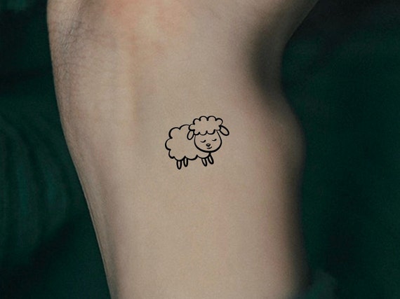 Cute Black Outline Three Sheep Tattoo On Right Foot