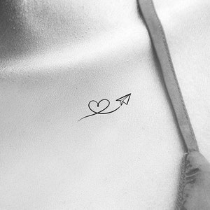 Paper Airplane Heart Temporary Tattoo / Plane Tattoo