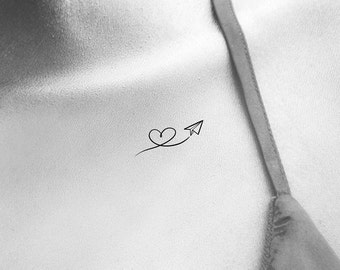 Paper Airplane Heart Temporary Tattoo / Plane Tattoo