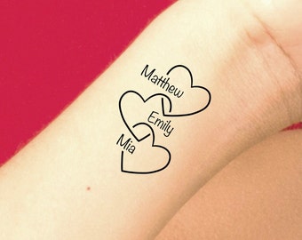 Custom Name Hearts Temporary Tattoo / custom words tattoo