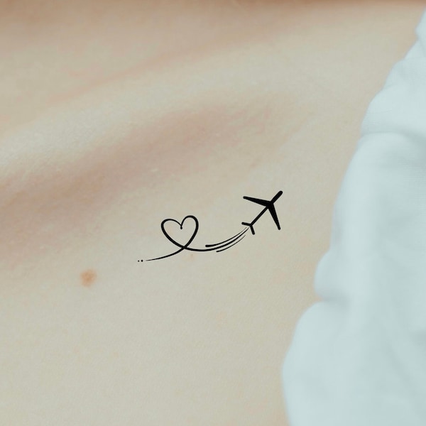 Airplane Heart Temporary Tattoo / Plane Tattoo