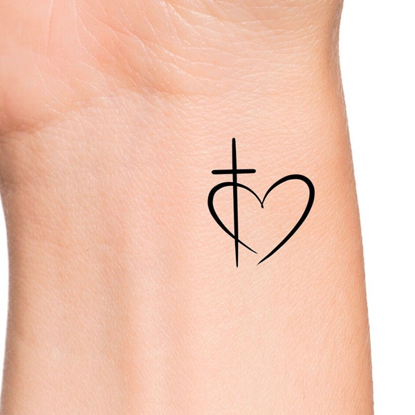 Cross Heart Temporary Tattoo / religious tattoos