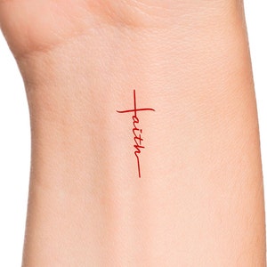 Red Faith Cross Temporary Tattoo / religious tattoo