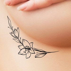 Realistic Rose Flower Sexy Boobs Temporary Tattoos For Women Adult Girl  Peony Moon Round Fake Tattoo