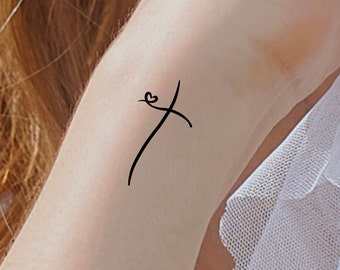 Cross Heart Temporary Tattoo
