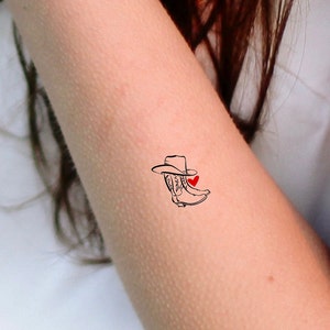 Cowboy Boot Hat Heart Temporary Tattoo