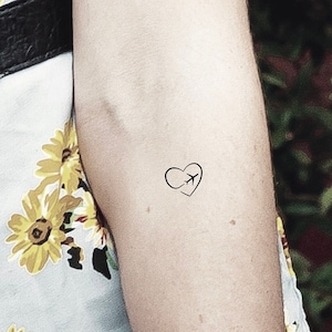 Heart Airplane Temporary Tattoo