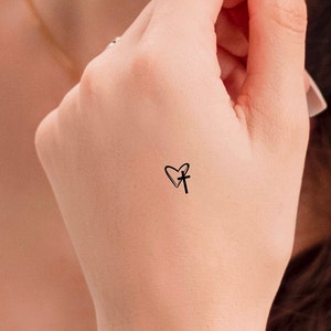 Tiny Cross Heart Temporary Tattoo / Religious Tattoo