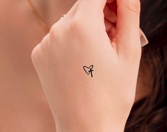 Tiny Cross Heart Temporary Tattoo / Religious Tattoo