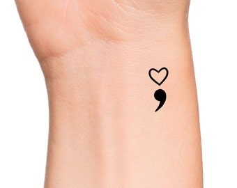 Semicolon Heart Temporary Tattoo