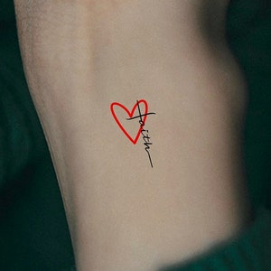 Faith Cross Heart Temporary Tattoo / religious tattoo