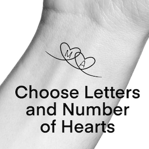 Custom Heart Initials Temporary Tattoo / Custom Heart Letters Tattoo
