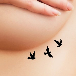 3 Birds Temporary Tattoo / silhouette birds tattoo / black birds / family birds