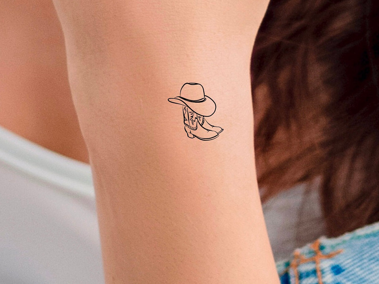 Fine Line Cowboy Boot Tattoo Ideas