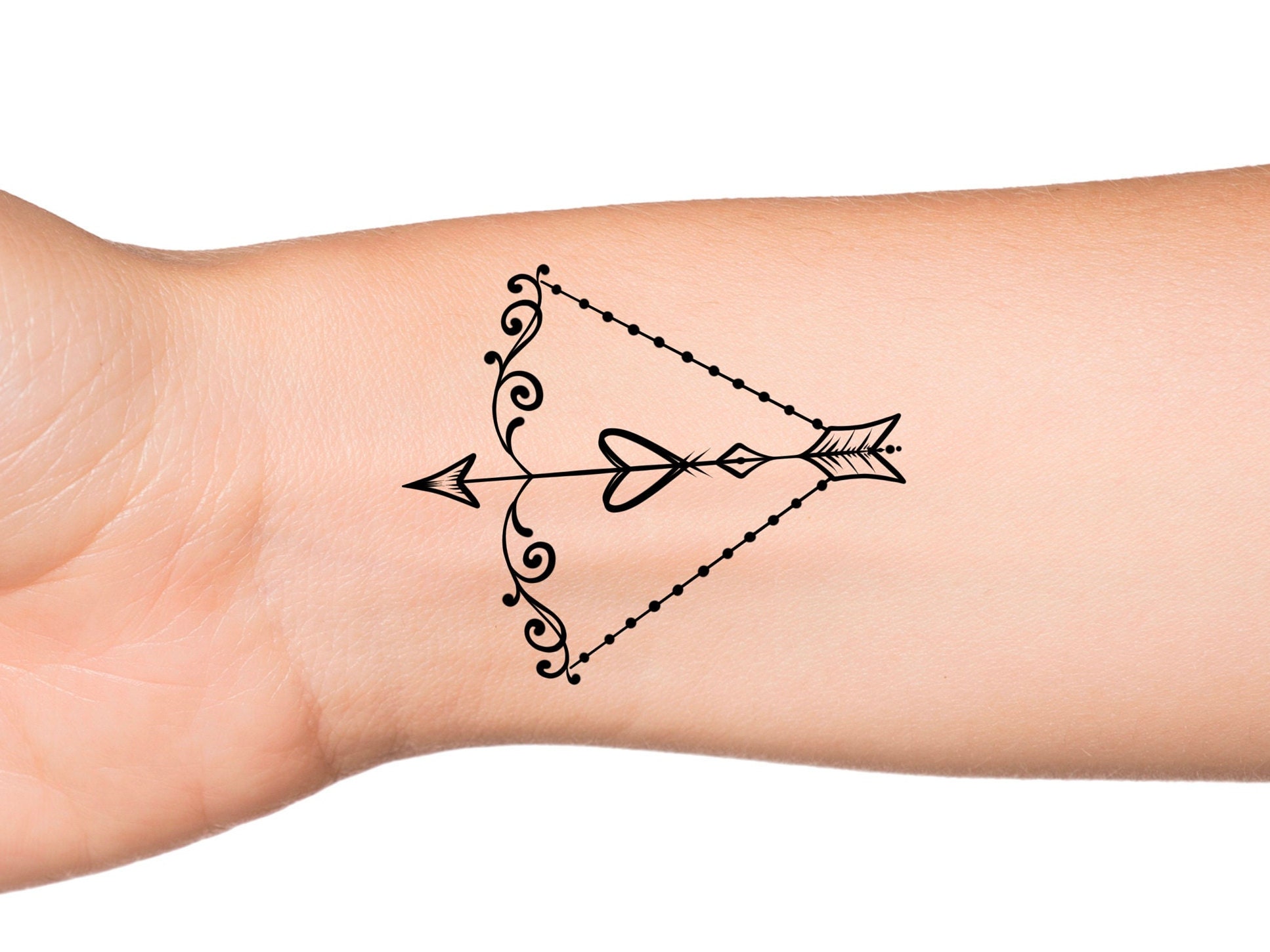Bow and Arrow Heart Temporary Tattoo Etsy Australia