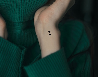 Two Tiny Black Hearts Temporary Tattoo