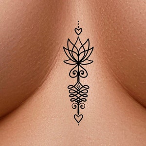 Lotus Hearts Unalome Swirl Temporary Tattoo