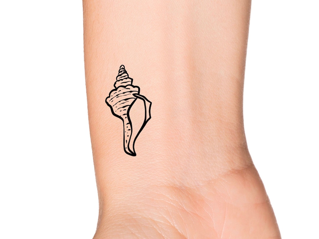 Fine Line Conch Shell Tattoo Design