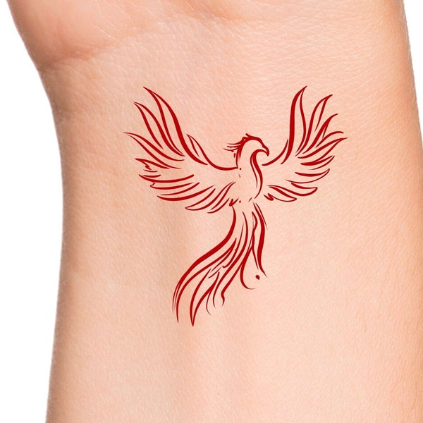 Phoenix Temporary Tattoo / red Phoenix outline tattoo