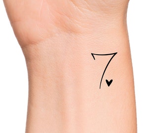 Seven heart Temporary Tattoo / number 7 tattoo