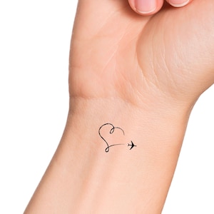 Airplane Heart Temporary Tattoo / Plane Tattoo
