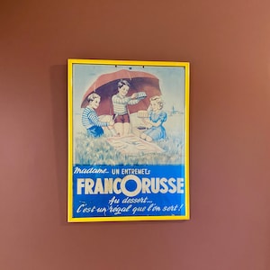 Gran cartel publicitario de postres FrancOrusse, francés vintage, cartel decorativo retro original.