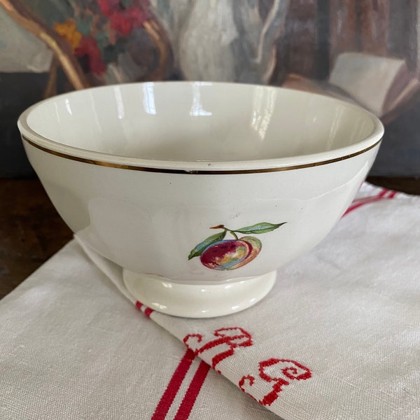 Old Moulin des Loups Hamage faceted bowl, vintage standing bowl, café au lait bowl, French countryside.