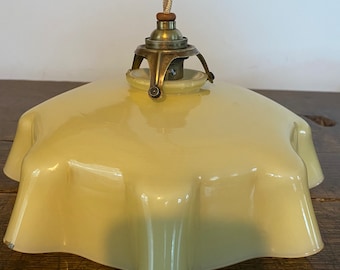 Vintage pendant light with Art Deco opaline lampshade.