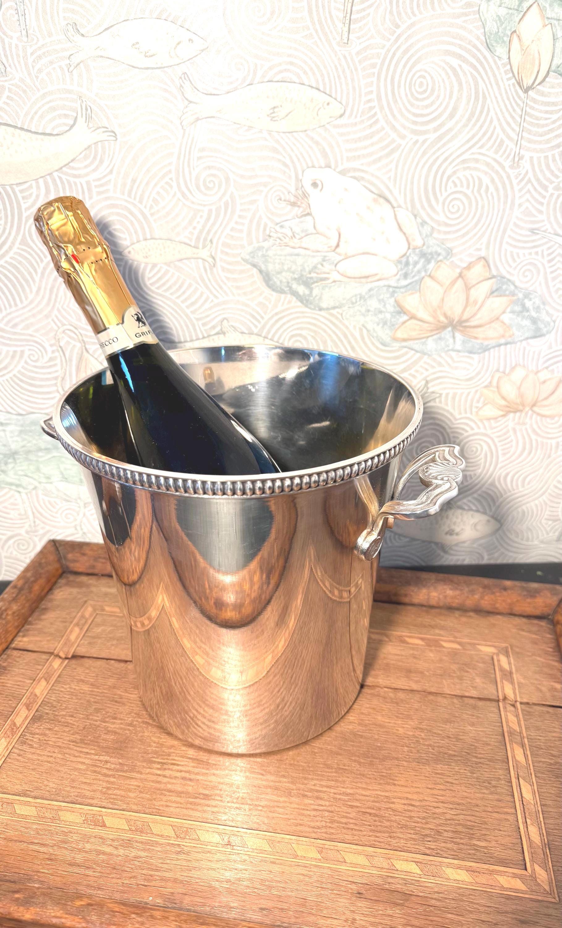 Seau à Champagne Massé Vintage - Métal/plastique Argenté 21cm - Bon état