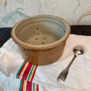 Antique mold, stoneware cheese strainer, cottage cheese drainer, folk art, vintage French.