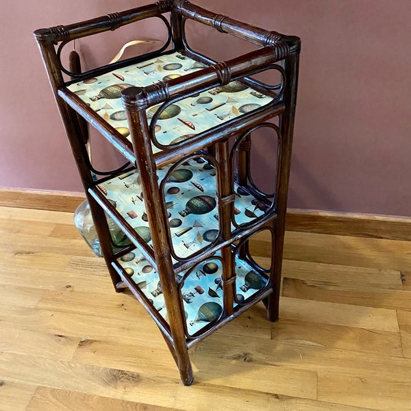 Etagère  bambou, rotin vintage,