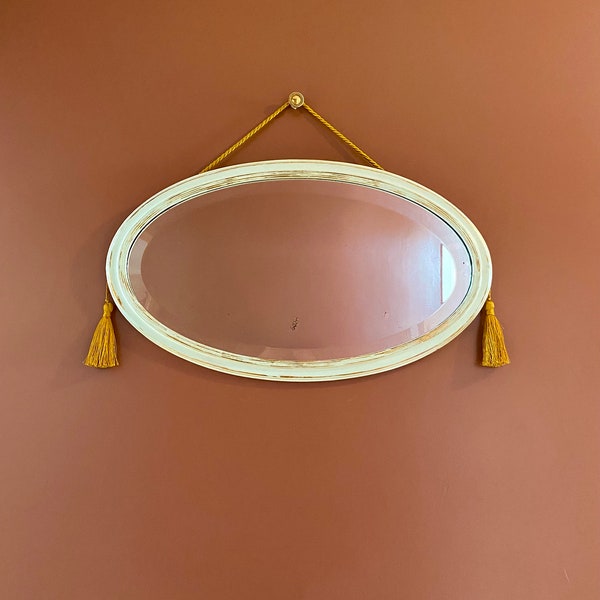 Miroir ovale biseauté, style Art Deco, ancien miroir,shabby chic.