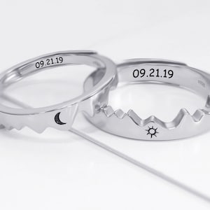 Sun and Moon Rings, Personalized Couples Rings, Custom Engraved Matching Rings for Couple, 925 Silver Couple Ring Set, Valentine&#39;s Day Gift